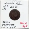 1/12 d'Ecu 1643 A Paris Point Louis XIII TB- 2eme Poincon de Warin pièce de monnaie royale