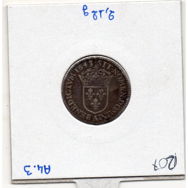 1/12 d'Ecu 1643 A Paris Point Louis XIII TB- 2eme Poincon de Warin pièce de monnaie royale