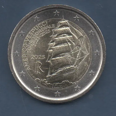 2 euro commémorative Italie 2025 Amerigo Vespucci voilier pièce de monnaie €
