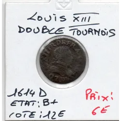 Double Tounois 1614 D Lyon B+ Louis XIII pièce de monnaie royale