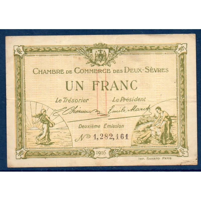 Niort 1 franc, TTB, 10.7.1916 Pirot 93.8 Billet de la chambre de Commerce
