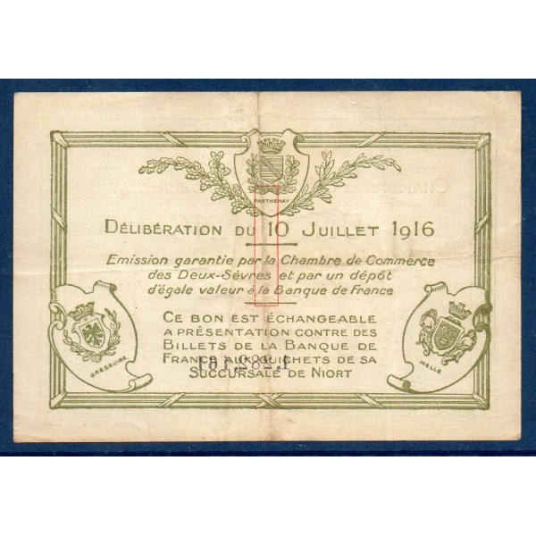 Niort 1 franc, TTB, 10.7.1916 Pirot 93.8 Billet de la chambre de Commerce