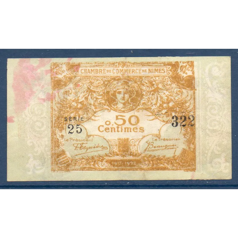 Nîmes 50 Centimes, TTB, ND Pirot 92.17 Billet de la chambre de Commerce Nîmes 50 Centimes, TTB, ND Pirot 92.17 Billet de la chambre de Commerce