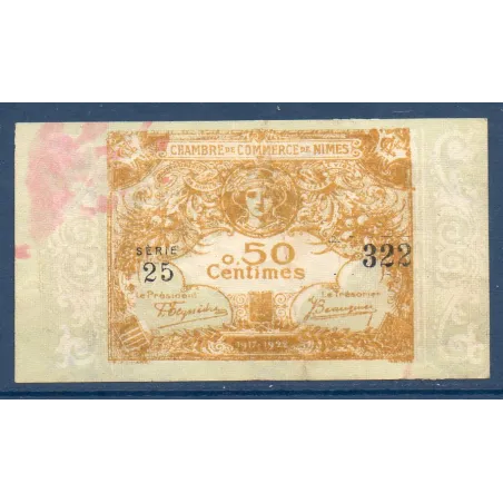Nîmes 50 Centimes, TTB, ND Pirot 92.17 Billet de la chambre de Commerce