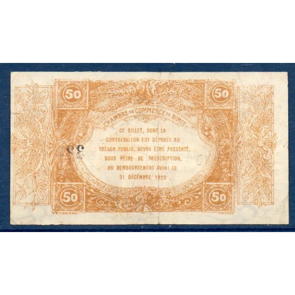 Nîmes 50 Centimes, TTB, ND Pirot 92.17 Billet de la chambre de Commerce
