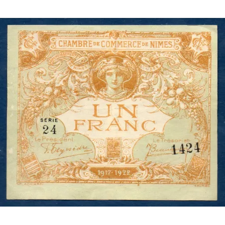 Nîmes 1 franc, TTB, ND Pirot 92.18 Billet de la chambre de Commerce