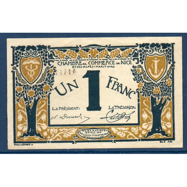 Nice 1 franc, Sup, 25.4.1917 Pirot 91.5 Billet de la chambre de Commerce