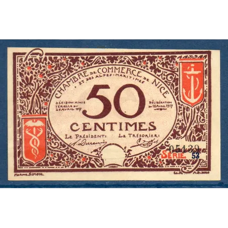 Nice 50 Centimes, Sup, 25.4.1917 Pirot 91.6 Billet de la chambre de Commerce