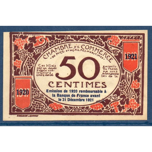 Nice 50 Centimes, Sup, 25.4.1917 Pirot 91.6 Billet de la chambre de Commerce