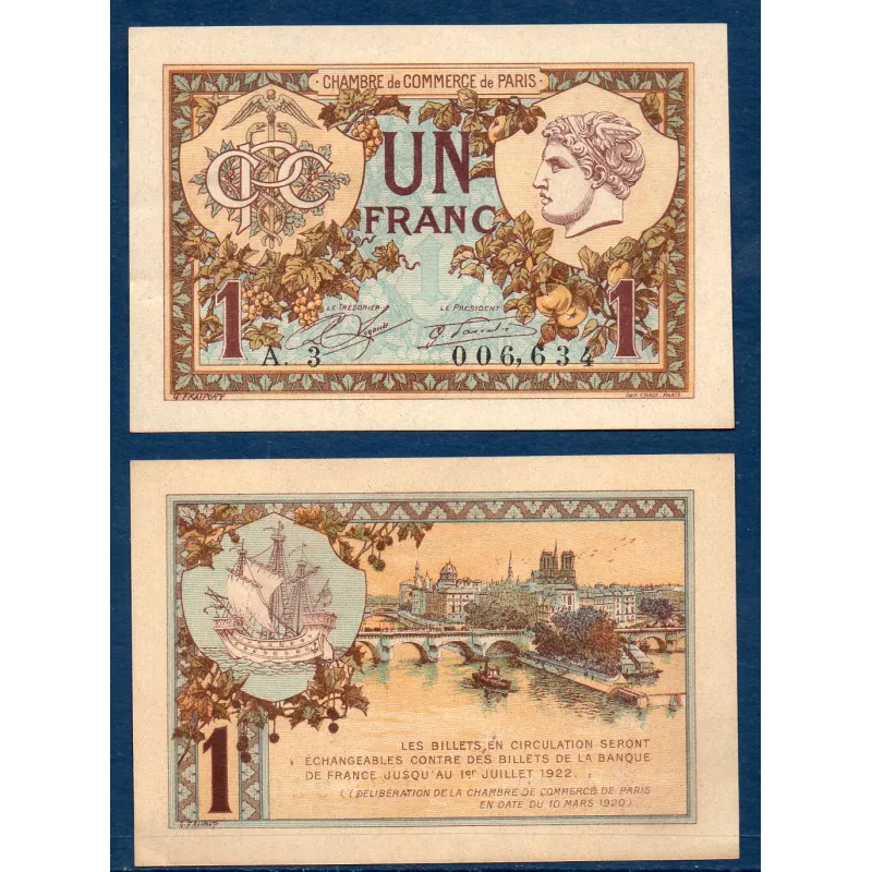 Paris 1 franc, Spl, 10.3.1920 Pirot 97.36 Billet de la chambre de commerce Paris 1 franc, Spl, 10.3.1920 Pirot 97.36 Billet de la chambre de commerce