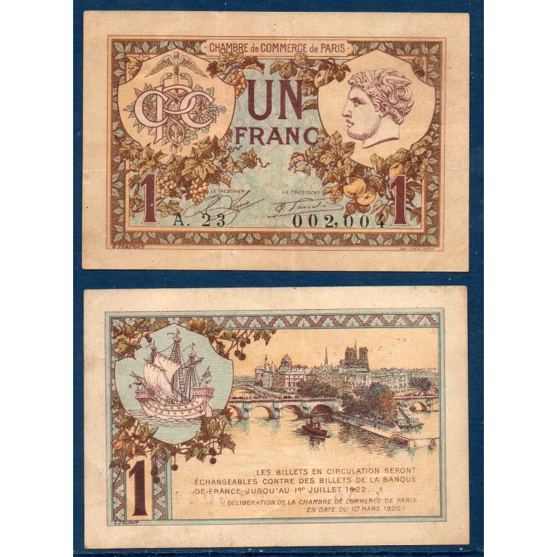 Paris 1 franc, TTB, 10.3.1920 Pirot 97.36 Billet de la chambre de commerce Paris 1 franc, TTB, 10.3.1920 Pirot 97.36 Billet de la chambre de commerce