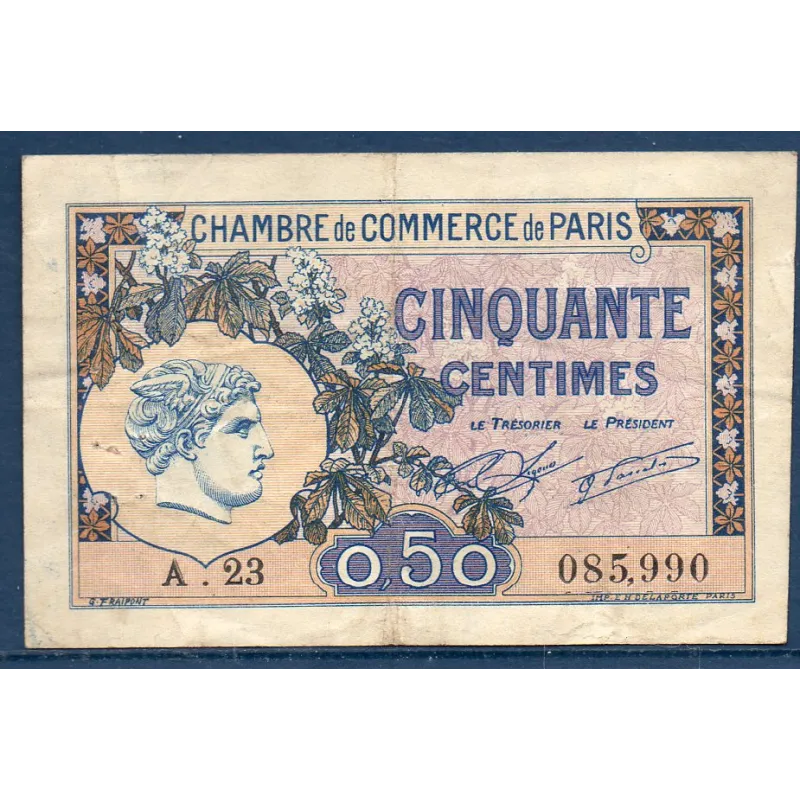 Paris 50 centimes, TB, 10.3.1920 Pirot 97.31 Billet de la chambre de commerce Paris 50 centimes, TB, 10.3.1920 Pirot 97.31 Billet de la chambre de commerce