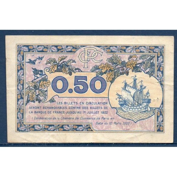 Paris 50 centimes, TB, 10.3.1920 Pirot 97.31 Billet de la chambre de commerce