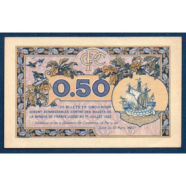Paris 50 centimes, Spl, 10.3.1920 Pirot 97.31 Billet de la chambre de commerce