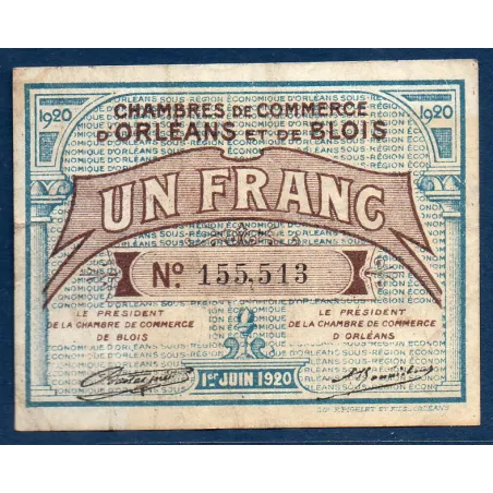 Orléans et Blois, 1 franc, TB, 1.6.1920 Pirot 96.3 Billet de la chambre de Commerce