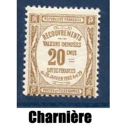 Timbre France Taxes Yvert 45 Type Recouvrement 20c Bistre neuf * avec charnière
