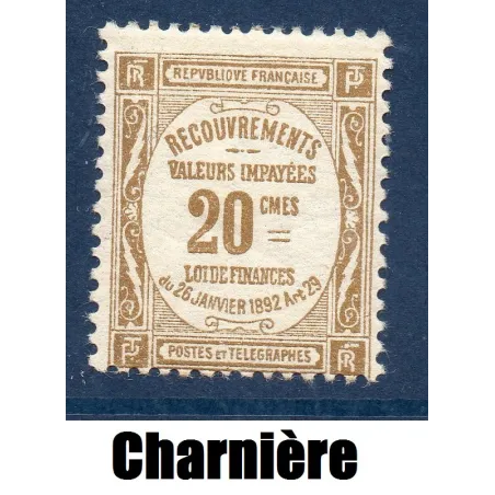 Timbre France Taxes Yvert 45 Type Recouvrement 20c Bistre neuf * avec charnière