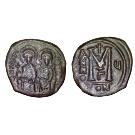 Follis Justin II et Sophie (570-571), SB 360 atelier Constantinople 3eme officine