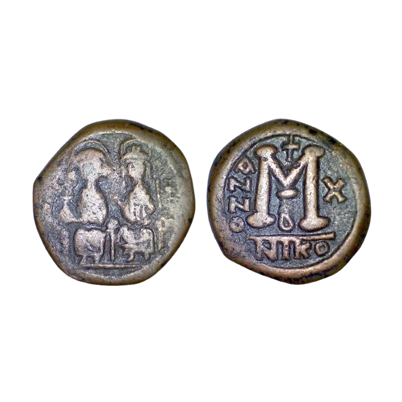 Follis Justin II et Sophie (574-575), SB 369 atelier Nicomedie 2eme officine Follis Justin II et Sophie (574-575), SB 369 atelier Nicomedie 2eme officine