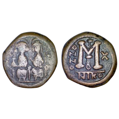 Follis Justin II et Sophie (574-575), SB 369 atelier Nicomedie 2eme officine