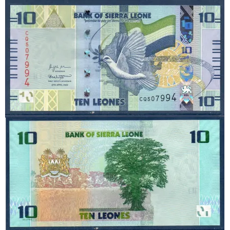 Sierra Leone P.37, neuf Billet de 10 leones 2022 Colombe