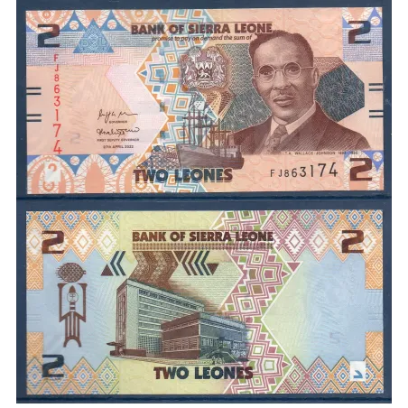 Sierra Leone P.35, neuf Billet de 2 leones 2022 Wallace-Johnson