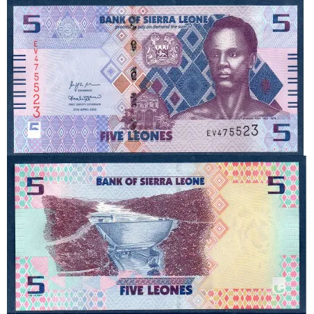 Sierra Leone P.36, neuf Billet de 5 leones 2022 Sengbe Pieh