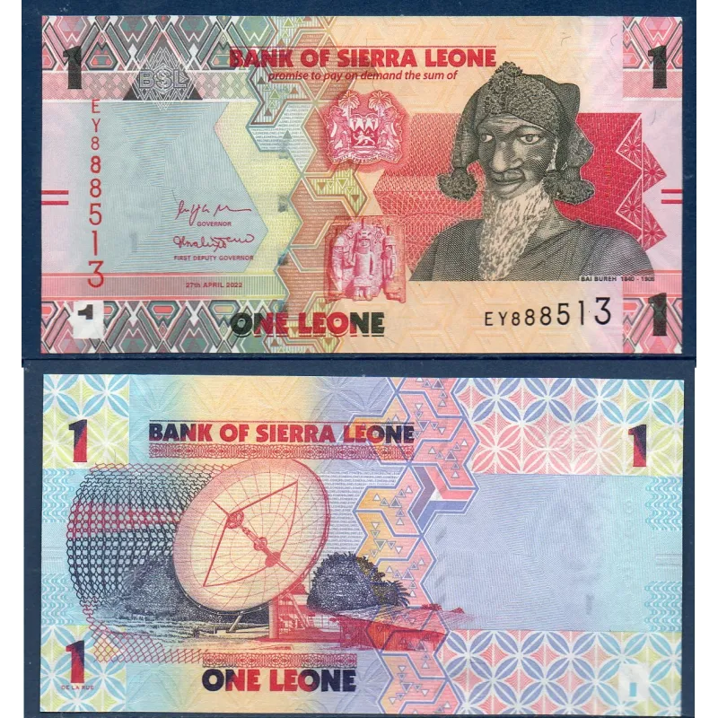 Sierra Leone P.34, neuf Billet de 1 leone 2022 Bai Bureh Sierra Leone P.34, neuf Billet de 1 leone 2022 Bai Bureh