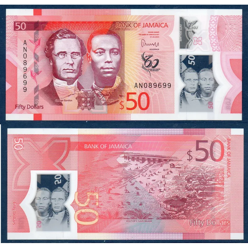 Jamaique P.96, Spl Billet de 50 dollars 2022 Gordon et Bogle Jamaique P.96, Spl Billet de 50 dollars 2022 Gordon et Bogle