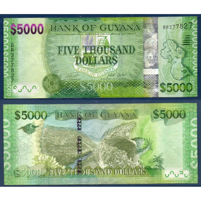 Guyana P.40a, TTB Billet de 5000 Dollars 2011 rivière Guyana P.40a, TTB Billet de 5000 Dollars 2011 rivière