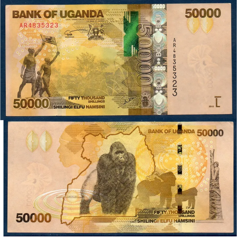 Ouganda P.54b2, Sup, Billet de 50000 Shillings 2015 Gorilles Ouganda P.54b2, Sup, Billet de 50000 Shillings 2015 Gorilles