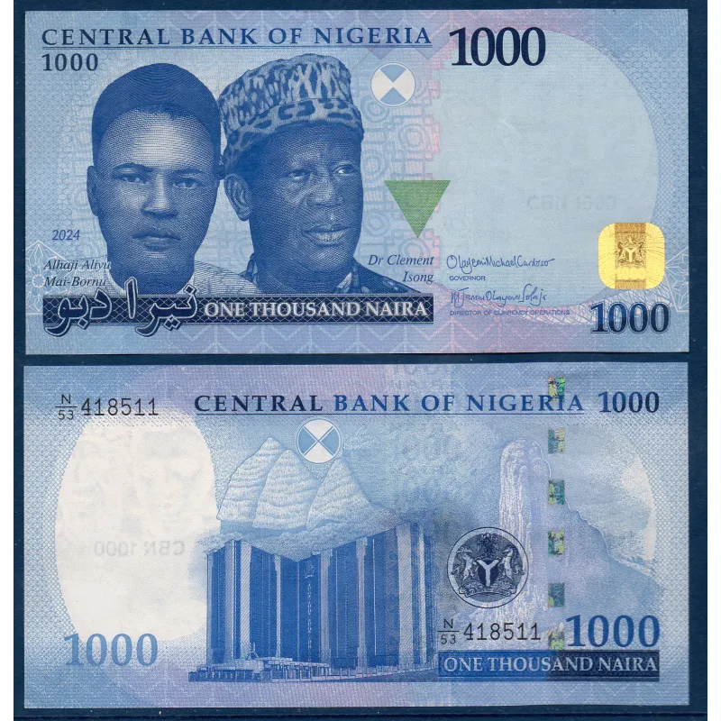Nigeria P.49c, Spl Billetde 1000 Naira 2024 Mai-Bornu et Isong Nigeria P.49c, Spl Billetde 1000 Naira 2024 Mai-Bornu et Isong