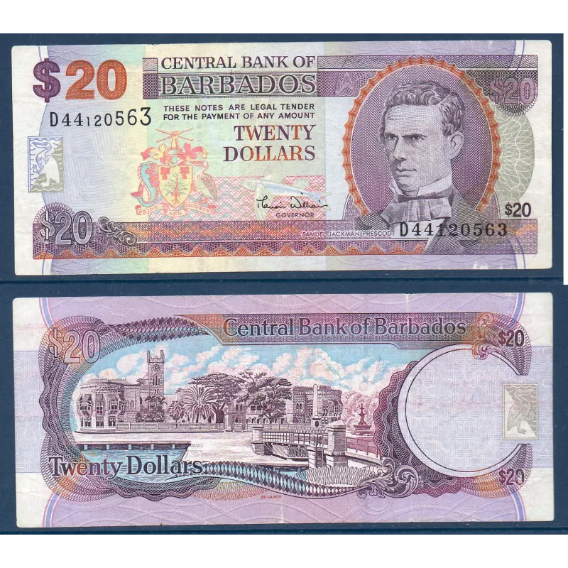 Barbade P.63A, TB Billet de 20 dollars 2000 Samuel Jackman Prescod Barbade P.63A, TB Billet de 20 dollars 2000 Samuel Jackman Prescod