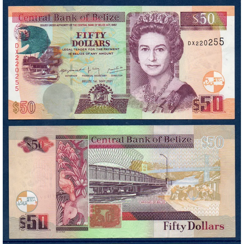 Belize P.70g, TTB Billet de 50 dollars 2021 ponts Belize P.70g, TTB Billet de 50 dollars 2021 ponts