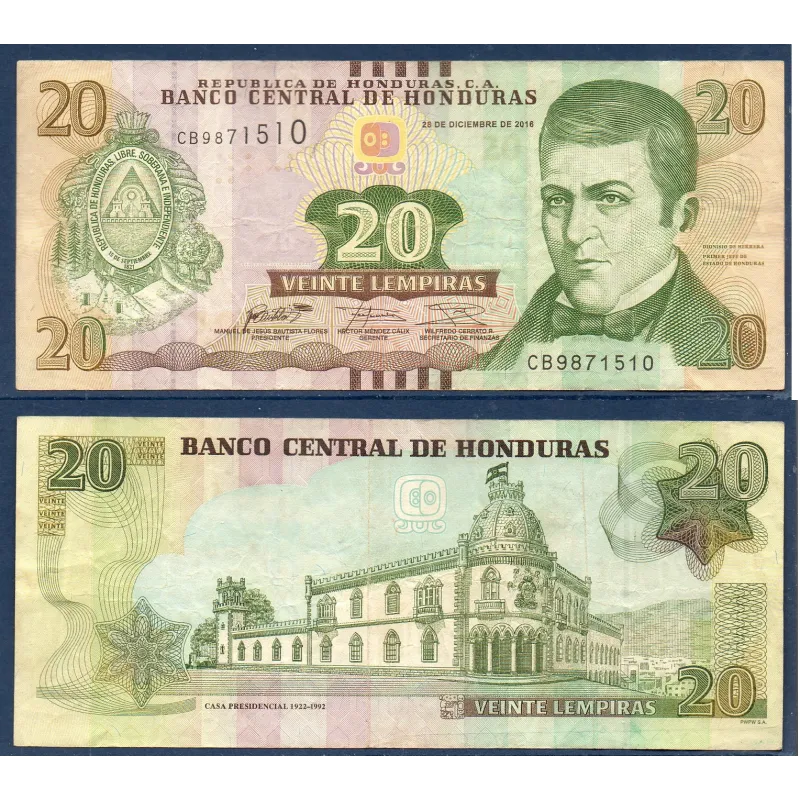 Honduras P.100c, TB Billet de 20 Lempiras 2016 Dionisio de Herrera Honduras P.100c, TB Billet de 20 Lempiras 2016 Dionisio de Herrera