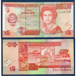 Belize P.67h, TTB Billet de 5 dollars 2020 Tombe Thomas Potts