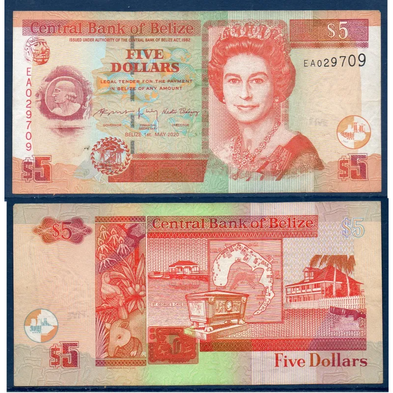 Belize P.67h, TTB Billet de 5 dollars 2020 Tombe Thomas Potts Belize P.67h, TTB Billet de 5 dollars 2020 Tombe Thomas Potts