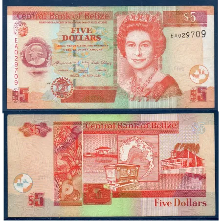 Belize P.67h, TTB Billet de 5 dollars 2020 Tombe Thomas Potts