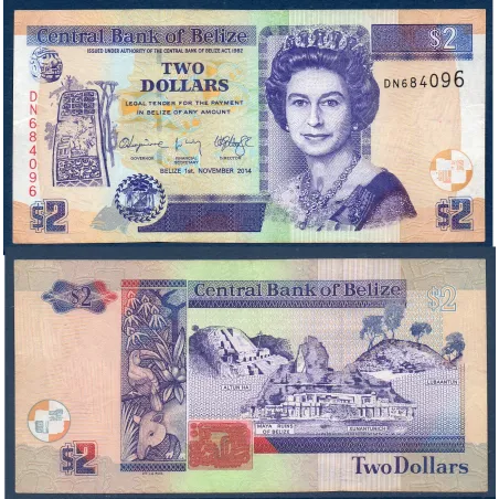 Belize P.66e, TTB Billet de 2 dollars 2005 Ruines Maya