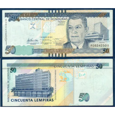 Honduras P.101a, TTB Billet de 50 Lempiras 2012 Juan Manuel Galvez
