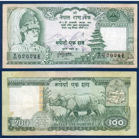 Nepal P.34f, TTB Billet de 100 rupees 1995-2000 Rhinoceros