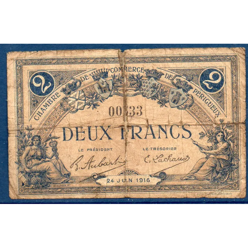 Périgueux 2 francs, AB, 24.6.1916 Pirot 98.20 Billet de la chambre de commerce Périgueux 2 francs, AB, 24.6.1916 Pirot 98.20 Billet de la chambre de commerce