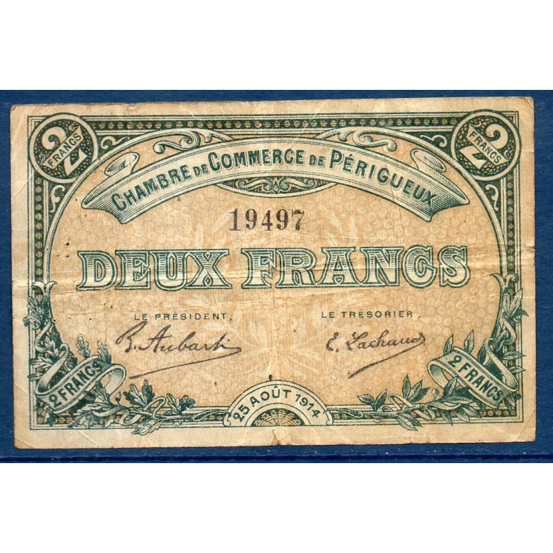 Périgueux 2 francs, TB-, 25.8.1914 Pirot 98.6 Billet de la chambre de commerce Périgueux 2 francs, TB-, 25.8.1914 Pirot 98.6 Billet de la chambre de commerce