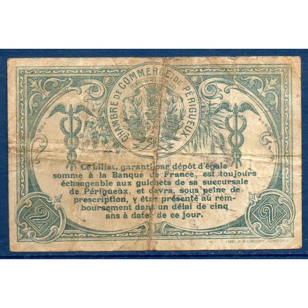 Périgueux 2 francs, TB-, 25.8.1914 Pirot 98.6 Billet de la chambre de commerce