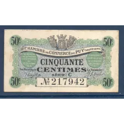 Le Puy 50 centimes, TB,10.10.1916 Pirot 70.5 Billet de la chambre de commerce