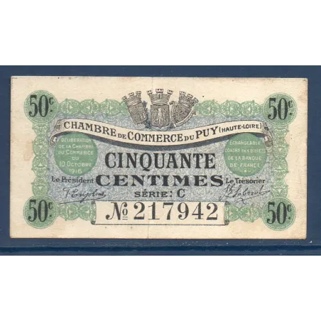 Le Puy 50 centimes, TB,10.10.1916 Pirot 70.5 Billet de la chambre de commerce