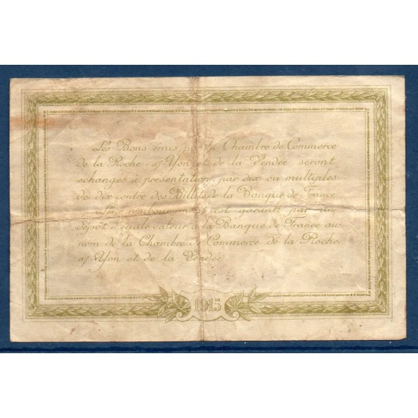 La Roche-sur-Yon 2 francs, TB,1915 Pirot 65.21 Billet de la chambre de commerce