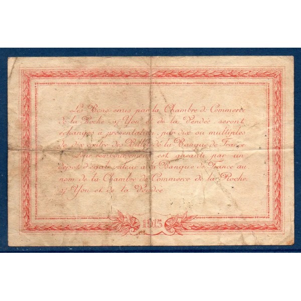 La Roche-sur-Yon 1 franc, TB,1915 Pirot 65.17 Billet de la chambre de commerce