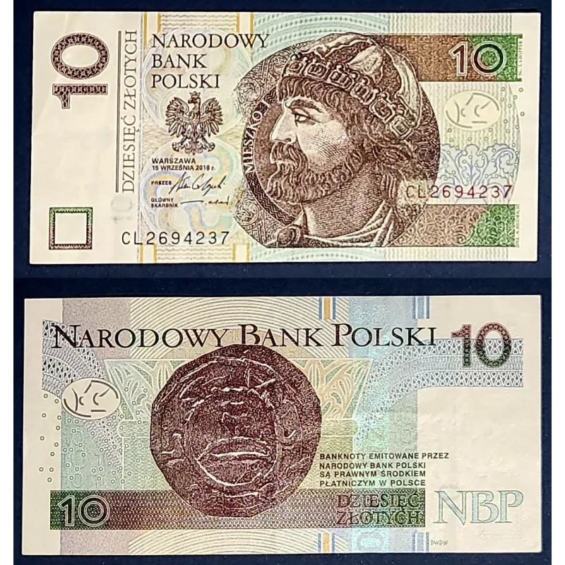 Pologne P.183b, TTB, Billet de 10 Zlotych 2016 Mieszko Ier
