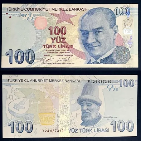 Turquie P.226d, Sup Billet de 100 Lira 2009 Mustafa Efendi
